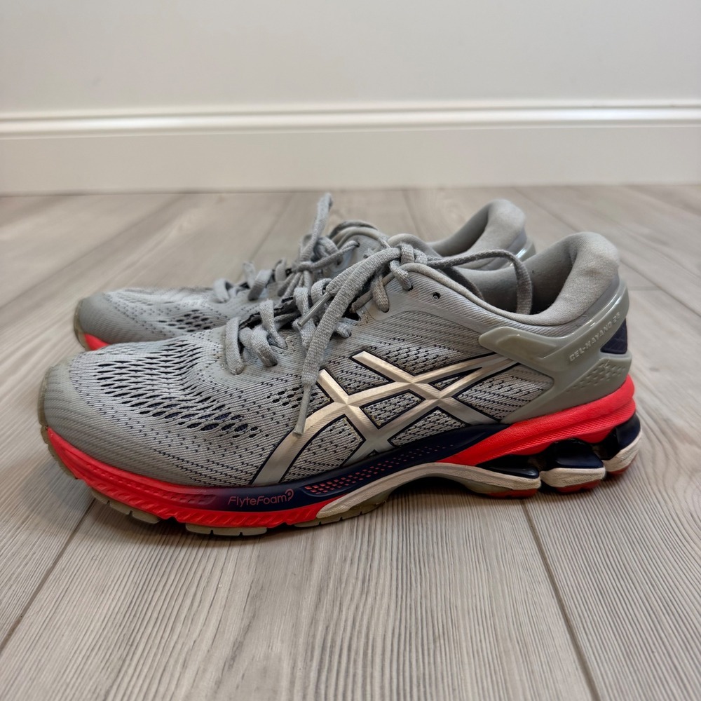 ASICS Gel-Kayano 25 Running Shoes Grey Red Navy 1012A457 Womens Size 9